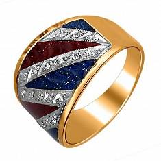 Кольцо из комбинированного золота c бриллиантом и эмалью 62К668134Э