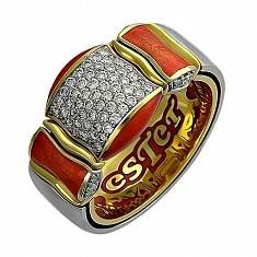 Кольцо из комбинированного золота c бриллиантом и эмалью 01К684335Э