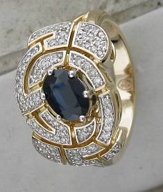 Кольцо из комбинированного золота c бриллиантом и сапфиром 01К6613138Ж-1