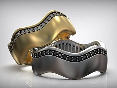 Обручальные кольца Волна с бриллиантами Н-3539974-А