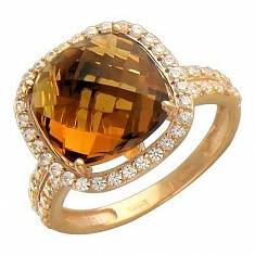 Кольцо из красного золота c фианитом и кварцом 01К315087-7
