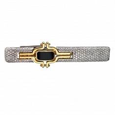 Зажим для галстука из комбинированного золота c бриллиантом и ониксом 01З680089-1