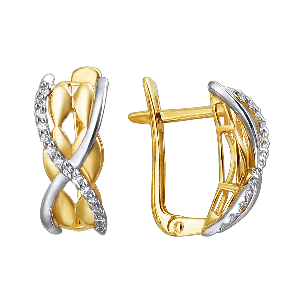 Серьги из комбинированного золота c фианитом 