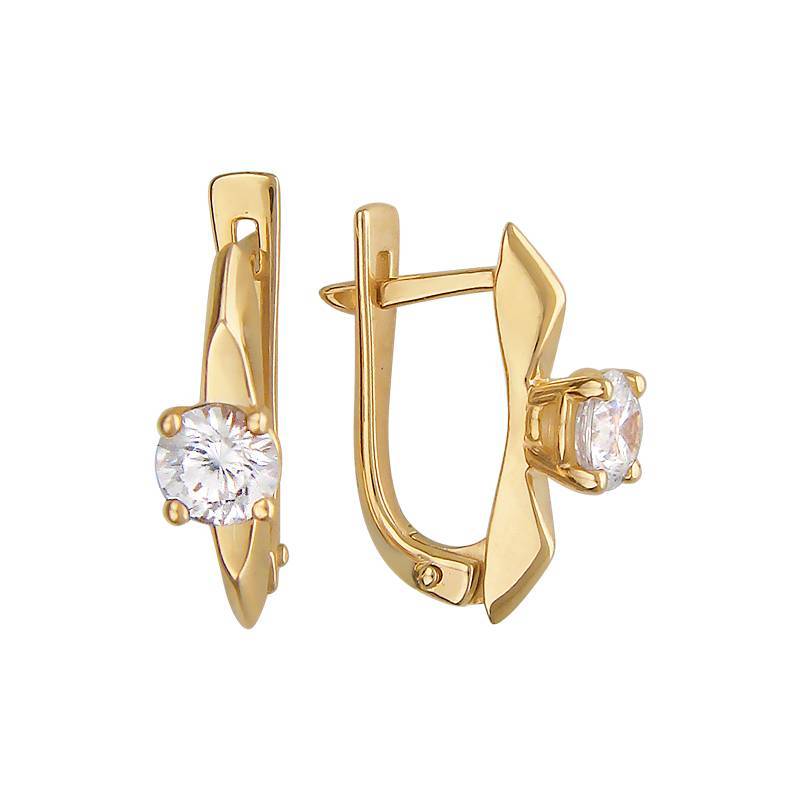 Серьги из желтого золота c фианитом 