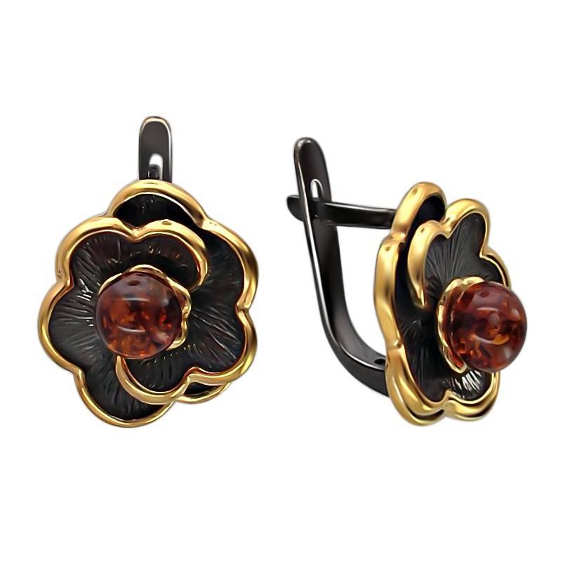 Серьги из серебра c янтарём 