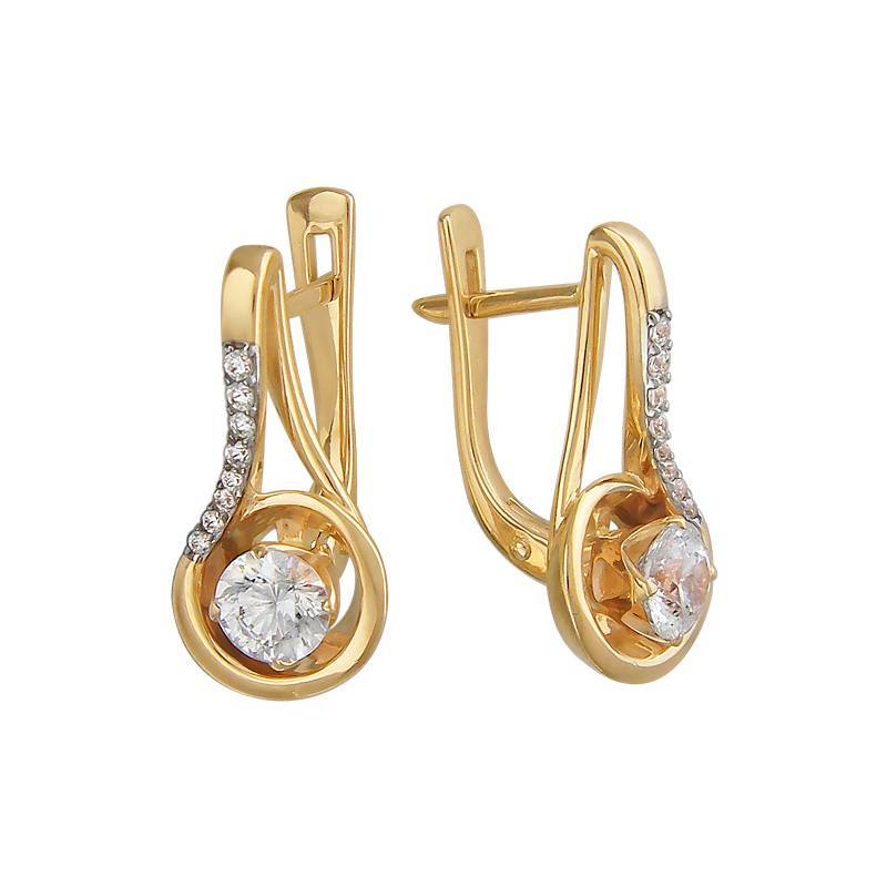Серьги из желтого золота c фианитом 