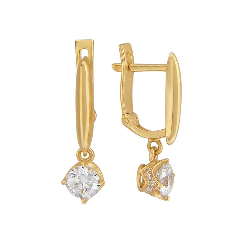 Серьги из желтого золота c фианитом 