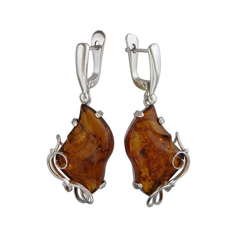 Серьги из серебра c янтарём 