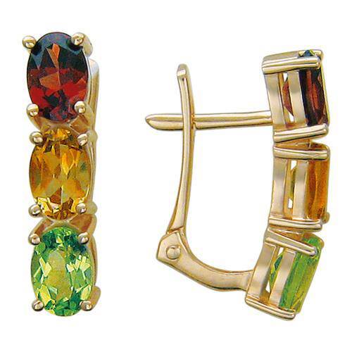 Серьги из красного золота c хризолитом и гранатом 