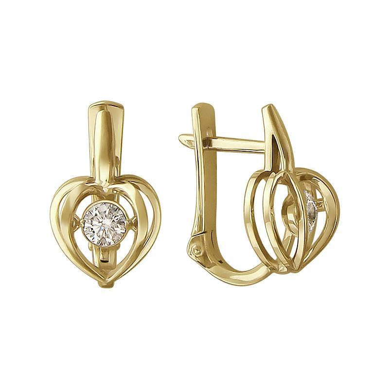 Серьги из желтого золота c фианитом 