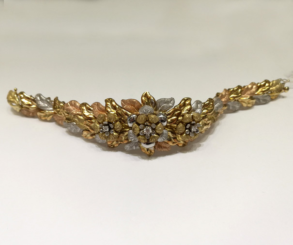 Оригинальный браслет из трёх цветов золота с бриллиантами БА01-06 фото