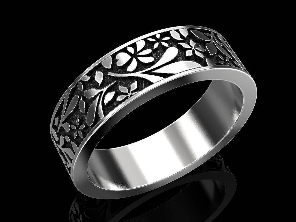 Обручальное кольцо с флористическим узором 