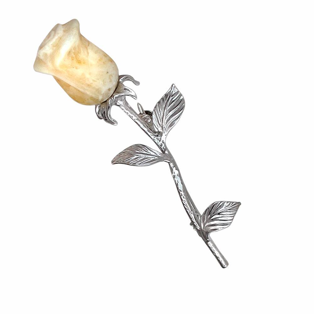 Брошь "Роза" из серебра c янтарём В4Ш455004 фото