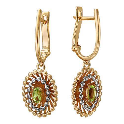 Серьги из красного золота c хризолитом 