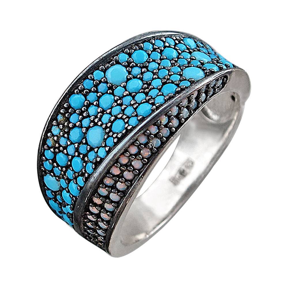 Кольцо из серебра c бирюзой и опалом 