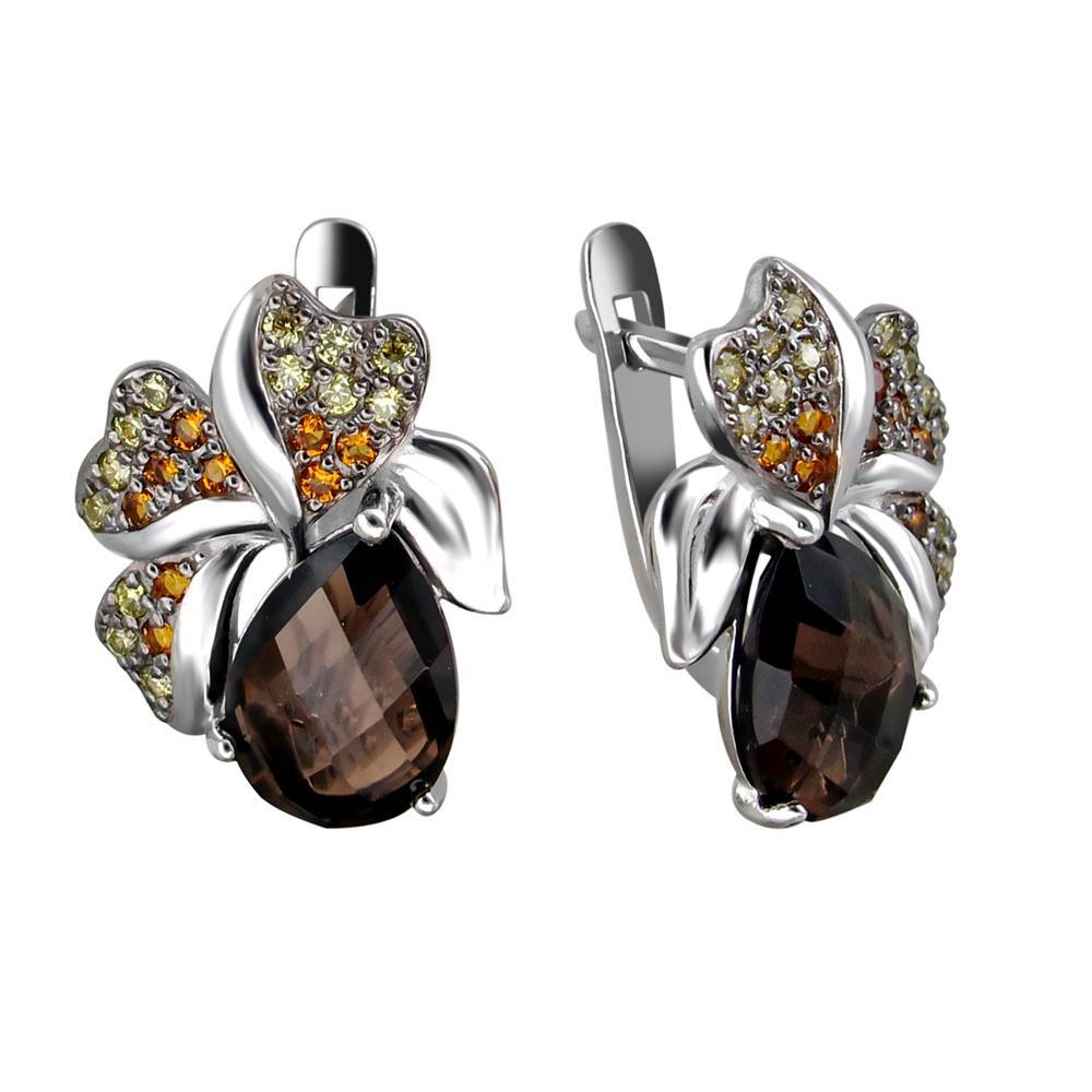 Серьги из серебра c топазом и фианитом 