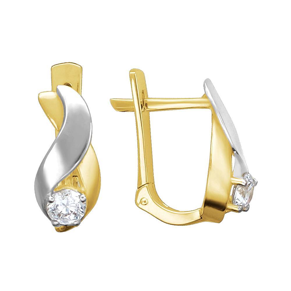 Серьги из желтого золота c фианитом 