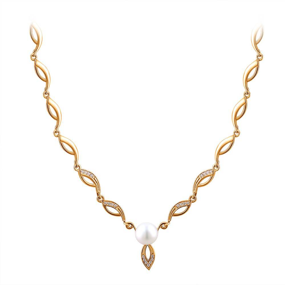 Колье декоративные прочие из серебра c жемчугом и фианитом 