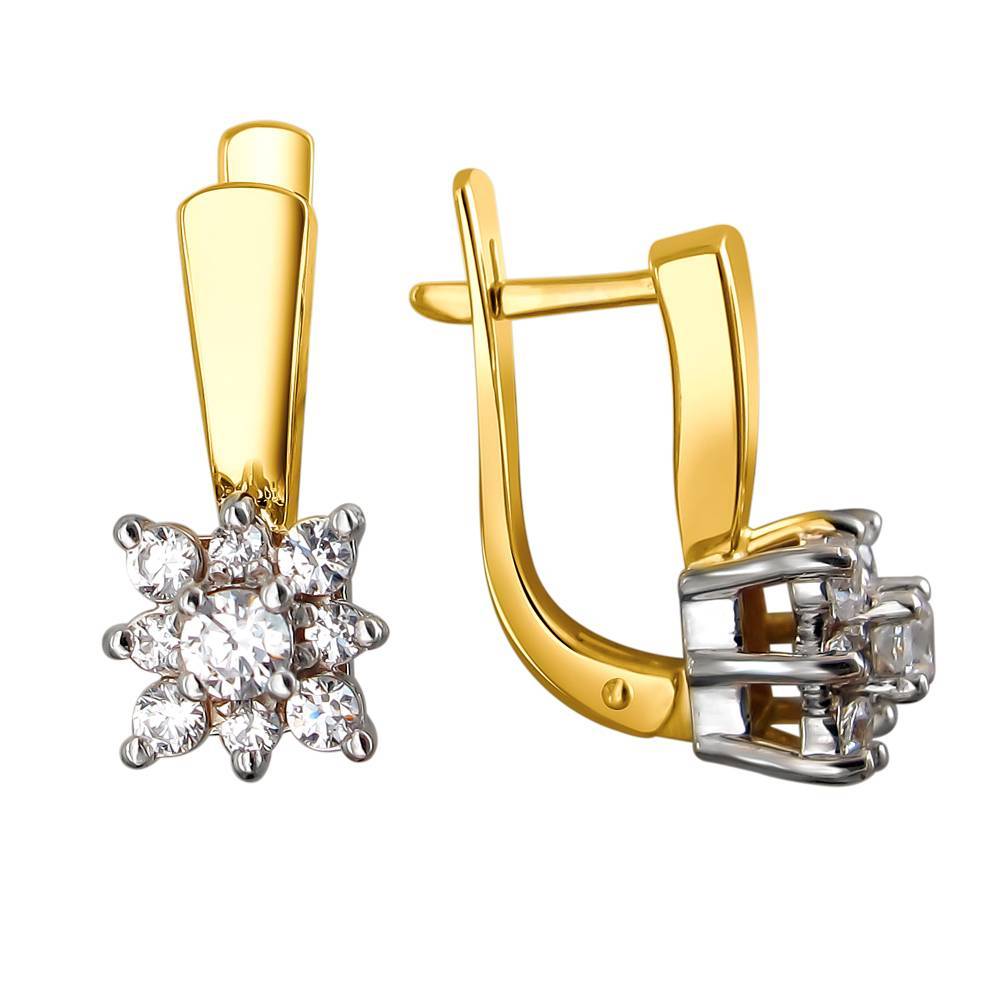 Серьги из комбинированного золота c фианитом 