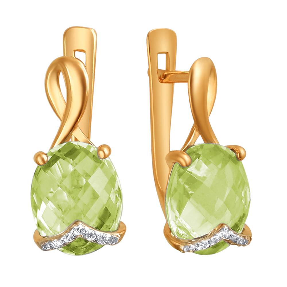Серьги из красного золота c фианитом и кварцом 