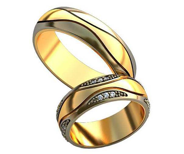 Обручальные кольца парные двухцветные с бриллиантами 