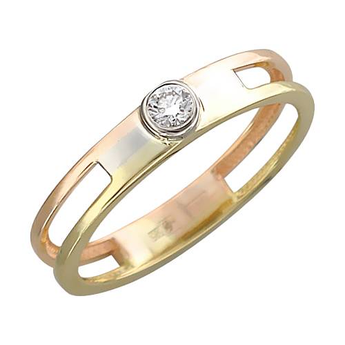 Кольцо из комбинированного золота c бриллиантом 01К667439 фото
