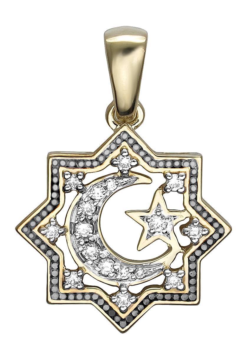 Подвески с мусульманской символикой из желтого золота c бриллиантом 