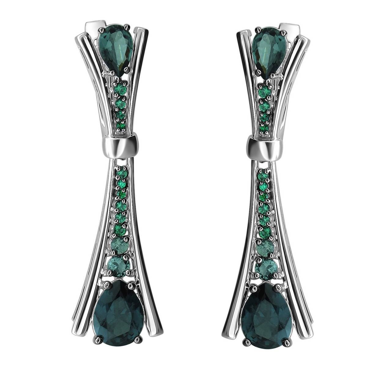 Серьги из серебра c фианитом и турмалином С37С250126-06 фото