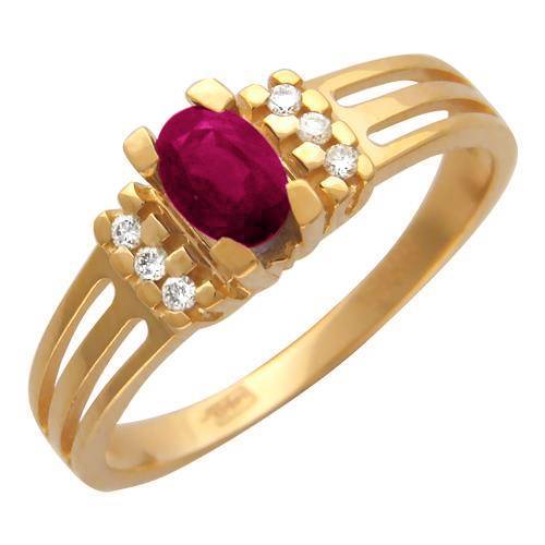 Кольцо из красного золота c рубином и бриллиантом 01К614833-3 фото