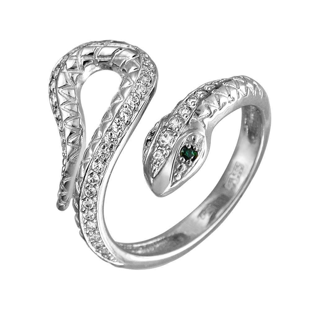 Кольцо из серебра c изумрудом и фианитом 01К258515-1 фото