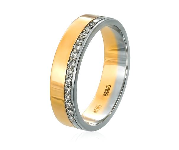 Обручальное кольцо комбинированное: белое и жёлтое золото с бриллиантами 