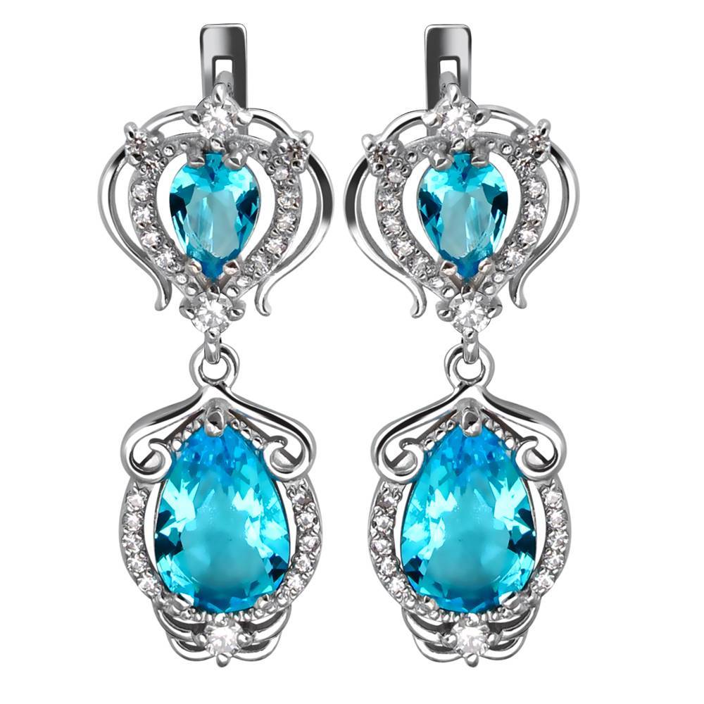 Серьги из серебра c фианитом и кварцом 