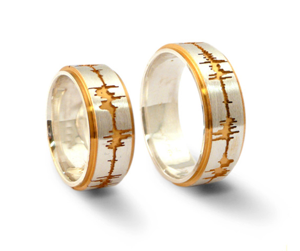 Обручальные кольца с звуковой дорожкой комбинированное золото 