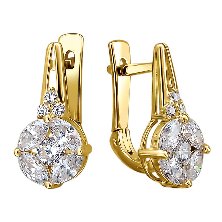 Серьги из желтого золота c фианитом 