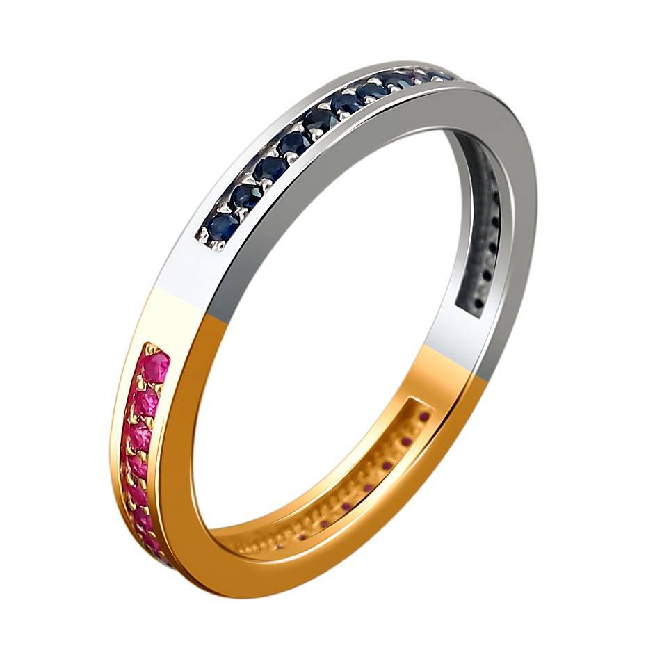 Кольцо из комбинированного золота c рубином и сапфиром 01К568428-1 фото