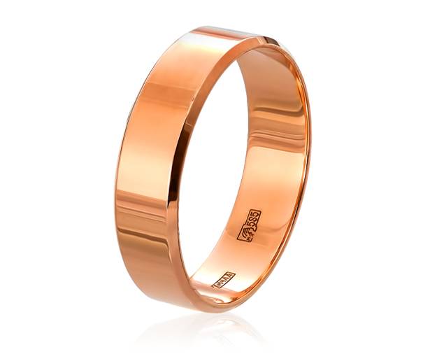 Обручальное кольцо плоское c алмазной фаской в красном золоте 