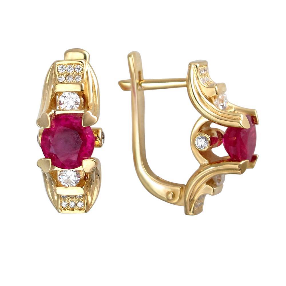 Серьги из желтого золота c рубином и бриллиантом 