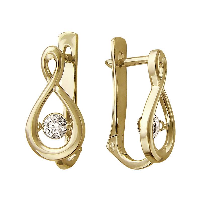 Серьги из желтого золота c фианитом 