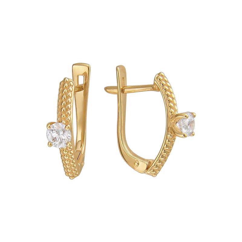 Серьги из желтого золота c фианитом 