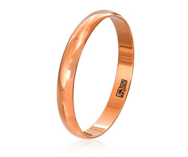 Обручальное кольцо классическое из красного золота ширина 3 мм 