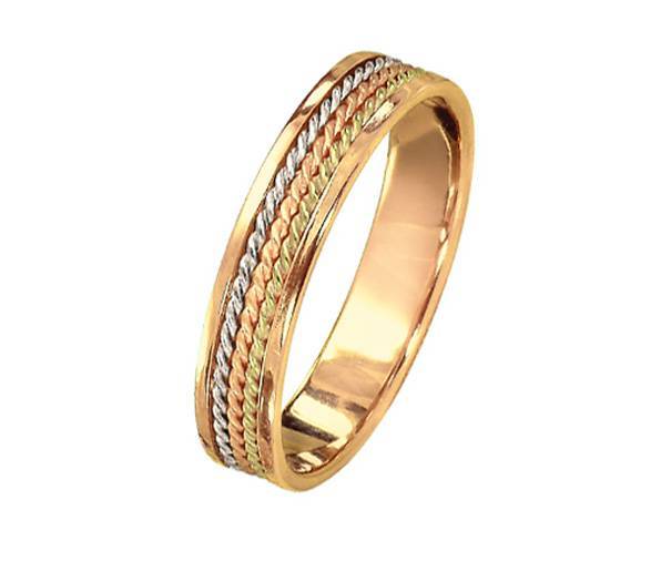 Обручальное кольцо с 3-мя косичками трёх цветов золота 