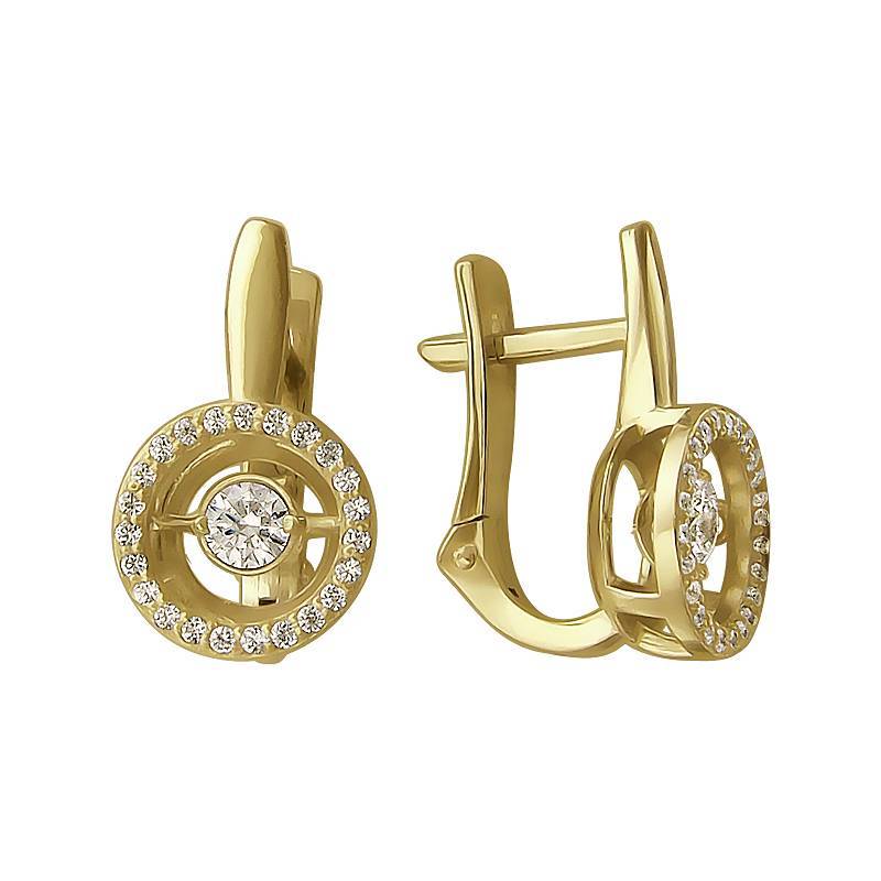 Серьги из желтого золота c фианитом 