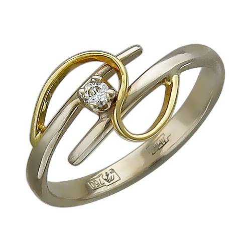 Кольцо из комбинированного золота c бриллиантом 01К683215 фото