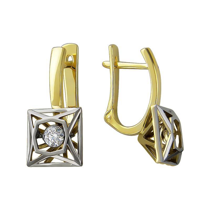 Серьги из желтого золота c фианитом 