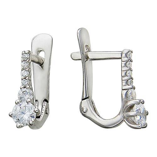 Серьги из белого золота c фианитом 