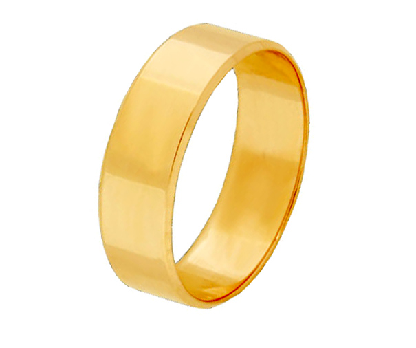 Кольцо обручальное плоское гладкое из желтого золота ширина 6 мм 