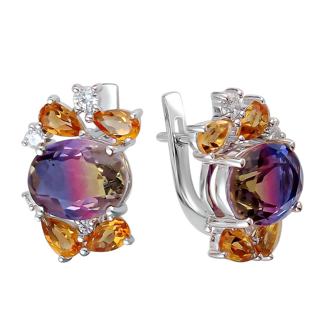 Серьги из серебра c аметистом и хризолитом 