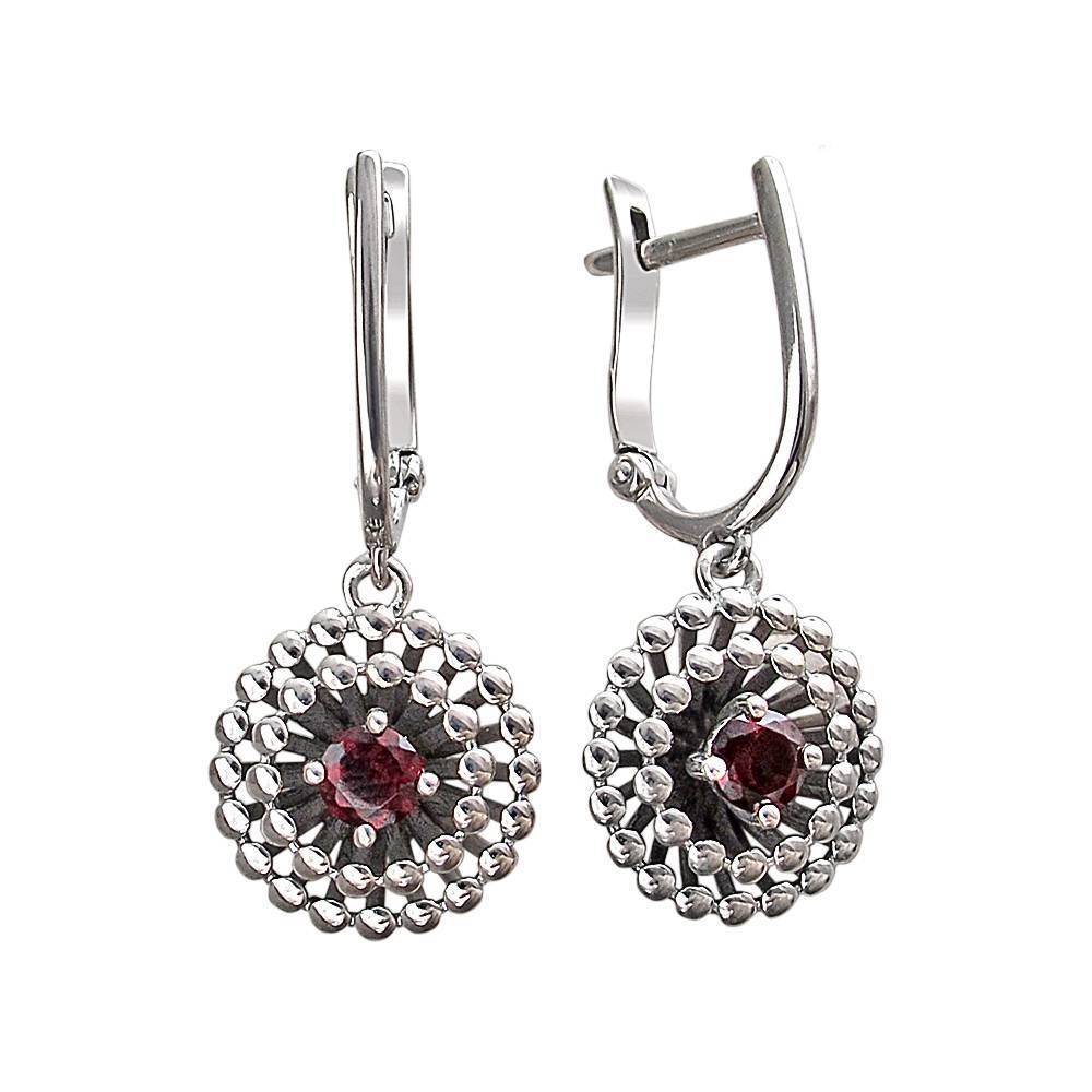 Серьги из серебра c гранатом 