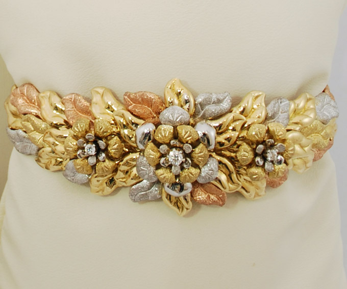 Оригинальный браслет из трёх цветов золота с бриллиантами БА01-06 фото