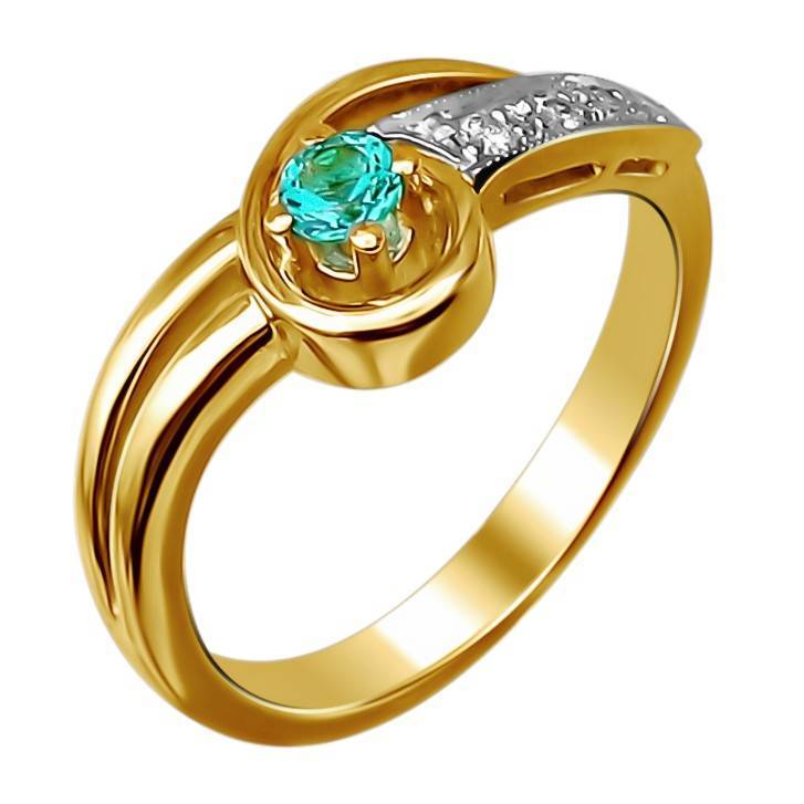 Кольцо из комбинированного золота c бриллиантом и изумрудом 32К660428 фото